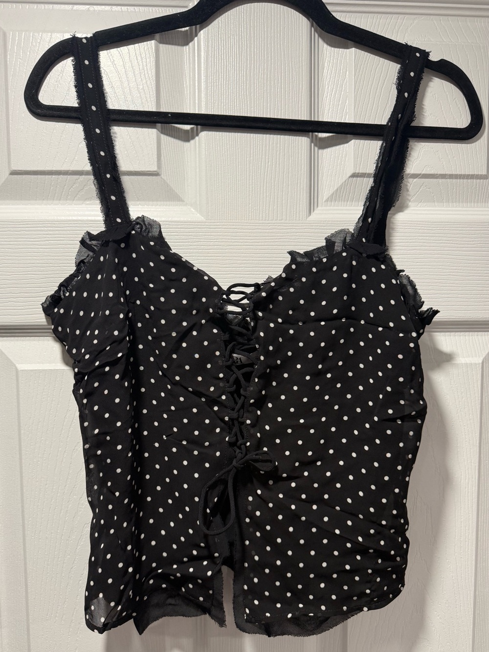 Zara Studio Polka Dot Lace-Up Corset Top Adjustable Waist Size M